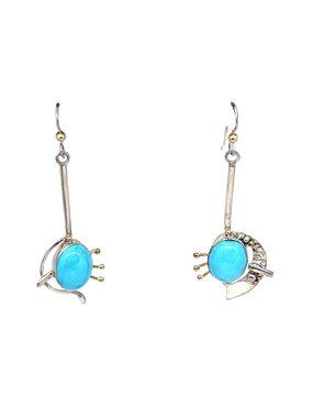 Earrings Sleeping Beauty Turquoise Earrings 10 Gr Silver Hooks Dangle Long 14K G